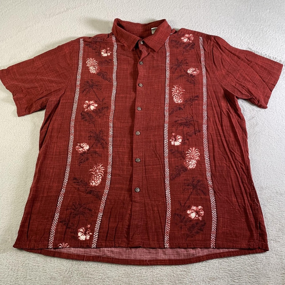 Batik Bay Shirt Mens XL Red Floral Hawaiian Rayon Short‎ Sleeve Aloha Beach Camp